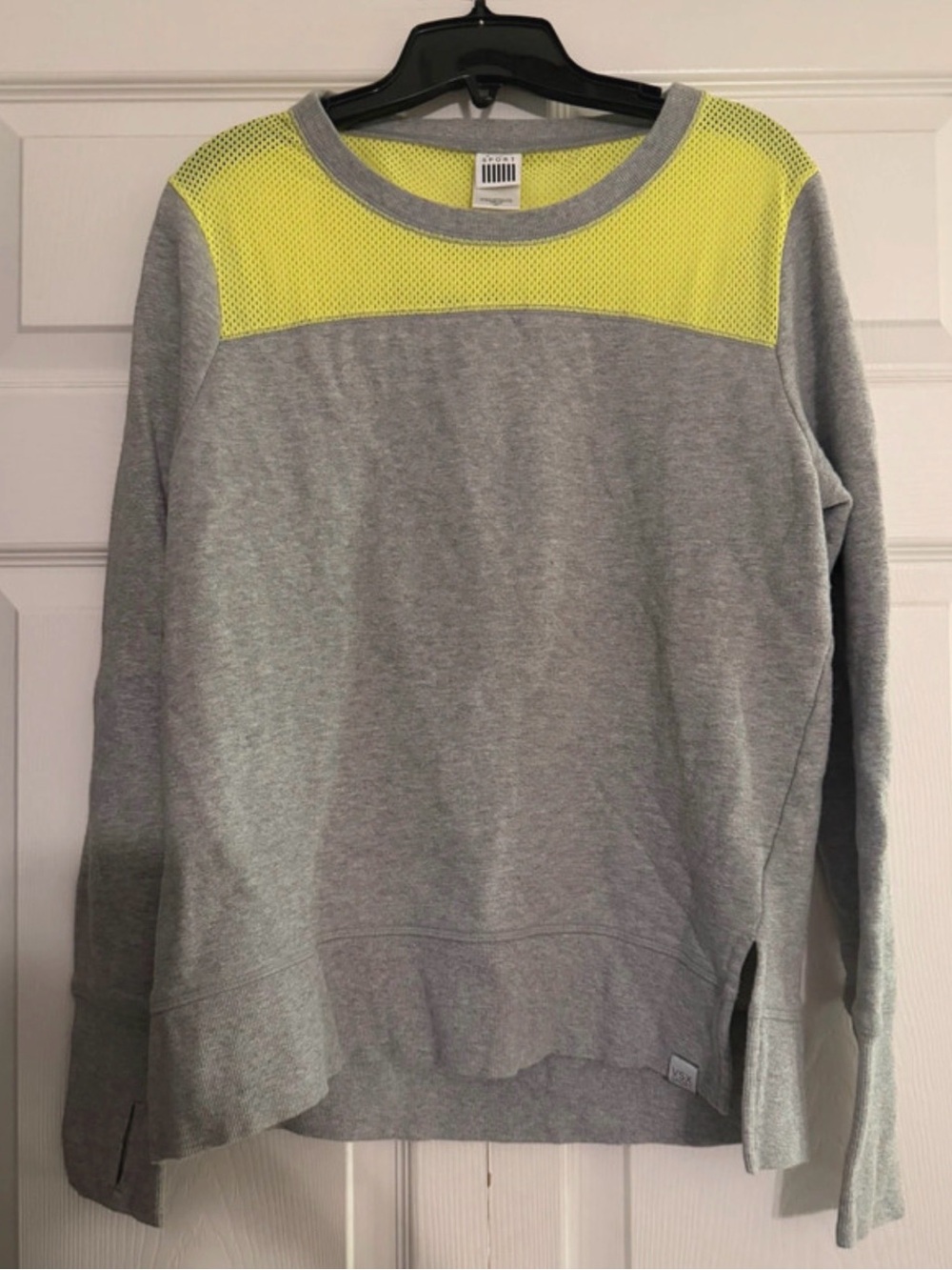 VSX Grey Crewneck Sweater with Neon Yellow Mesh Yoke